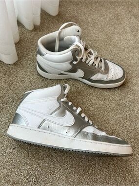 Nike White and Silver High-Top Sneakers